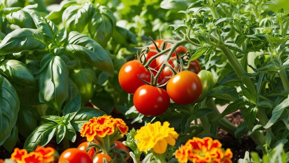 Basil, Tomato, and Marigold