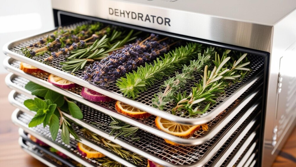 Dehydrator drying herbs