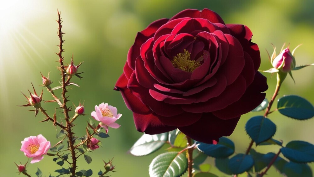 Grandiflora rose, and rugged wild rose