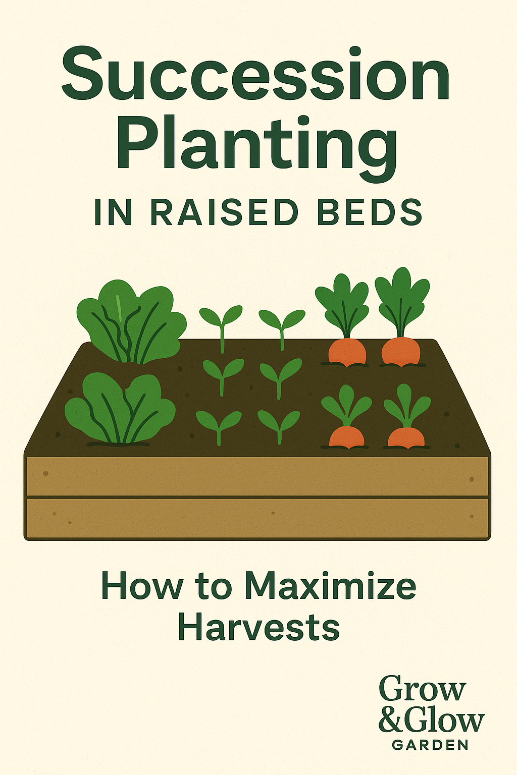 nfographic showing the succession planting timeline and crop rotation steps for raised bed gardens, including fast-maturing vegetables and seasonal planting flow.